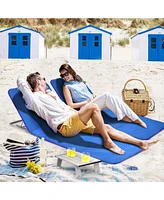 Sugift 3 Pieces Beach Lounge Chair Mat Set 2 Adjustable Lounge Chairs with Table Stripe-Blue