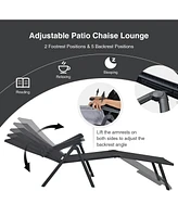 Sugift 2 Pieces Foldable Chaise Lounge Chair with 2-Position Footrest-Black