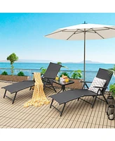 Sugift 2 Pieces Foldable Chaise Lounge Chair with 2-Position Footrest-Black