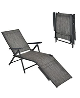 Sugift Patio Foldable Chaise Lounge Chair with Backrest and Footrest-Gray