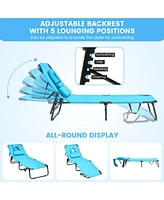 Sugift Beach Chaise Lounge Chair with Face Hole and Removable Pillow-Turquoise