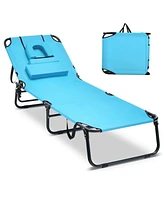 Sugift Beach Chaise Lounge Chair with Face Hole and Removable Pillow-Turquoise