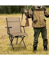 Sugift Foldable Swivel Patio Chair with Armrest and Mesh Back-Coffee