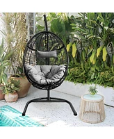 Sugift Hanging Cushioned Hammock Chair with Stand -Gray