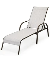 Sugift 2 Pcs Outdoor Patio Lounge Chair Chaise Fabric with Adjustable Reclining Armrest-Gray