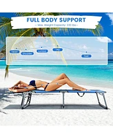 Sugift Folding Chaise Lounge Chair with Face Hole for Beach-Blue