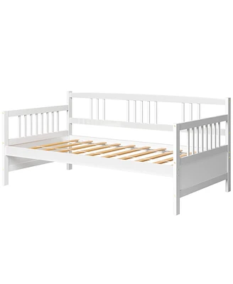 Sugift Twin Size Wooden Slats Daybed Bed with Rails-White