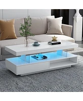 Slickblue Led Coffee Table with Storage, Modern Center Table with 2 Drawers and Display Shelves, Accent Furniture with Led Lights for Living Room