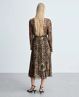 Mango Women's Bow Detail Leopard-Print Dress