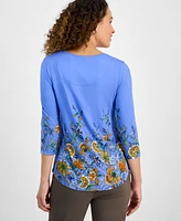 Jm Collection Petite Mirella Cascade 3/4-Sleeve Top, Exclusively at Macy's