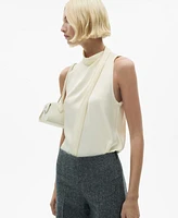 Mango Women's Turtleneck Draped Satin Blouse