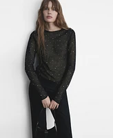 Mango Women's Rhinestones Detail Fine-Knit Sweater