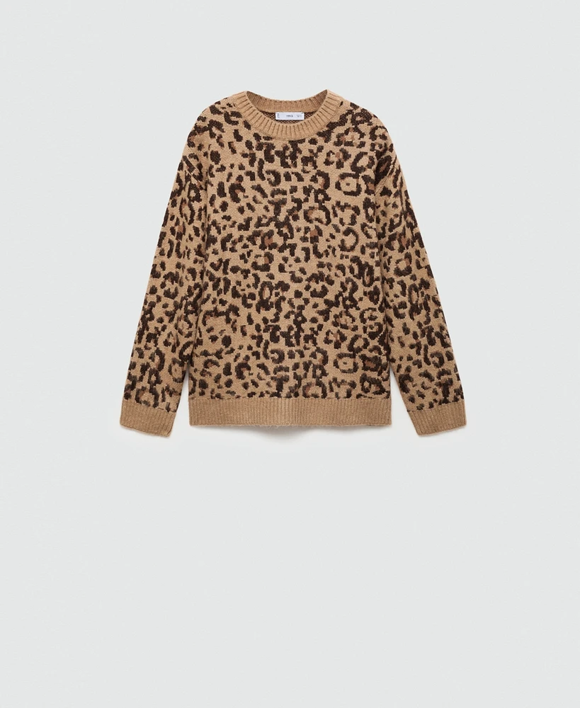 Mango Women's Contrasting Trims Leopard-Print Sweater