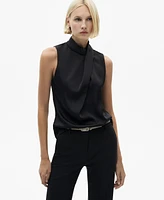 Mango Women's Turtleneck Draped Satin Blouse