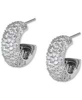 Eliot Danori Silver-Tone Cubic Zirconia Small Pave C Hoop Earrings, Created for Macy's