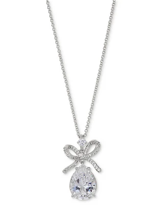 Eliot Danori Silver-Tone Cubic Zirconia Bow Drop Pendant Necklace, 16" + 2" extender, Exclusively at Macy's