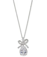 Eliot Danori Silver-Tone Cubic Zirconia Bow Drop Pendant Necklace, 16" + 2" extender, Exclusively at Macy's