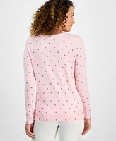 Style & Co Petite Heart Flip Core Crewneck Long Sleeve Sweater, Exclusively at Macy's