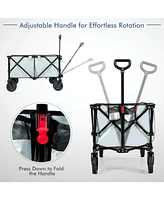 Outdoor Folding Wagon Cart with Adjustable Handle and Universal Wheels-Gray
