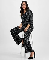 I.n.c. International Concepts Petite Printed Long-Sleeve Faux-Wrap Jumpsuit, Exclusively at Macy's