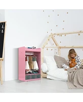 Slickblue Kids Open Hanging Armoire Closet with Mirror, Costume Organizer Rack, Pink