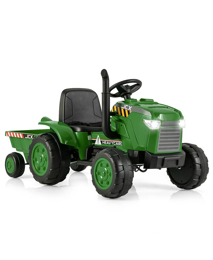 Hongge 12V Kids Ride On Tractor with Trailer and Remote Control-Dark Green