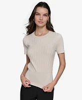 Karl Lagerfeld Paris Women's Ribbed Short-Sleeve Sweater