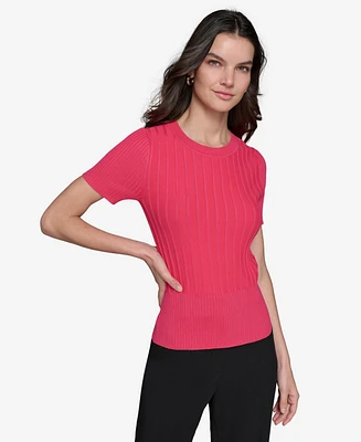 Karl Lagerfeld Paris Women's Ribbed Short-Sleeve Sweater