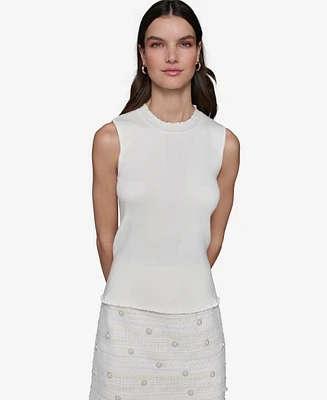 Karl Lagerfeld Paris Women's Ruffled Rib-Knit Sleeveless Top