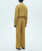 Mango Women's Belt Detail Textured Pants