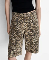 Mango Women's High-Waist Leopard-Print Bermuda Shorts