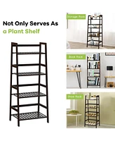 Sugift 4-Tier Bamboo Plant Rack with Guardrails Stable and Space-Saving-Brown