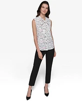 Karl Lagerfeld Paris Women's Printed Tie-Sleeve Sleeveless Blouse