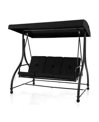 Sugift 3 Seat Outdoor Porch Swing with Adjustable Canopy-Black