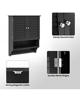 Sugift 2-Doors Bathroom Wall-Mounted Medicine Cabinet with Towel Bar-Black