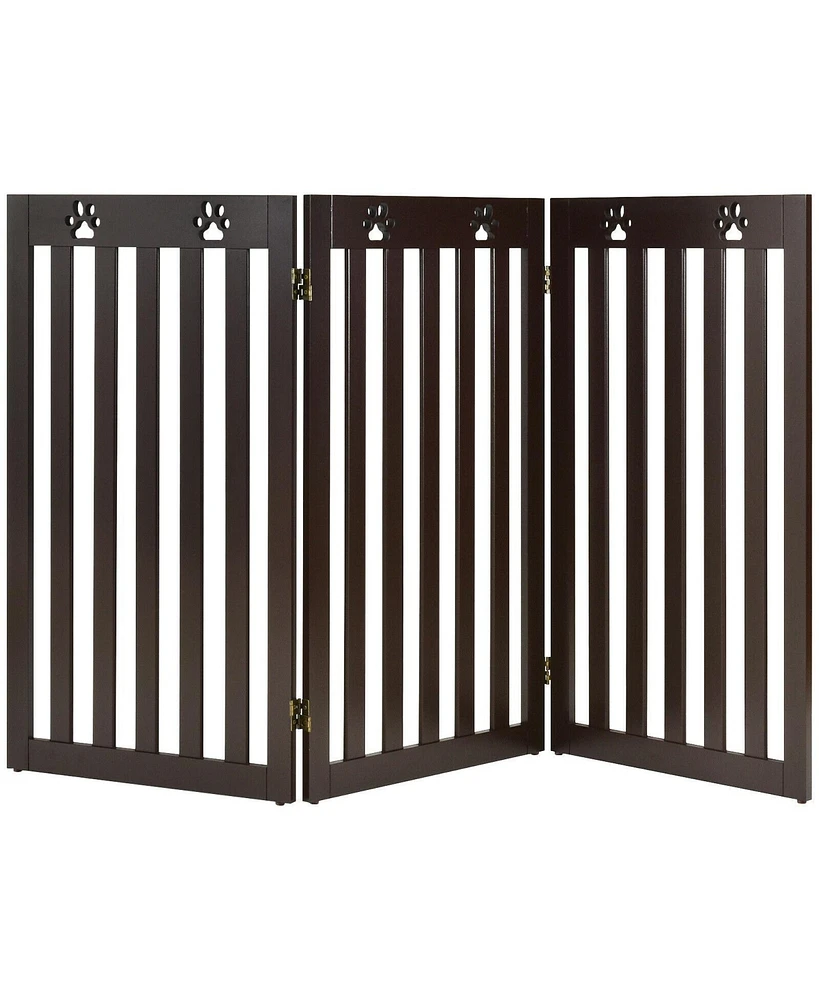 Sugift 36 Inch Folding Wooden Freestanding Pet Gate Dog Gate with 360° Flexible Hinge-Dark Brown