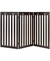 Sugift 36 Inch Folding Wooden Freestanding Pet Gate Dog Gate with 360° Flexible Hinge-Dark Brown