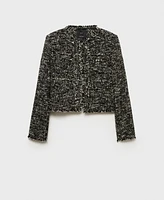 Mango Women's Frayed Ends Tweed Jacket