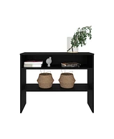 Depot E-Shop Saxman Library Desk with 2 Shelves and Legs, Black