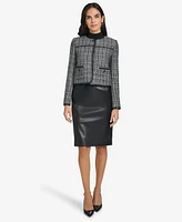 Calvin Klein Women's Faux Leather Trim Tweed Jacket