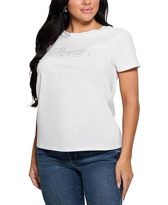 Guess Women's Script Lace Logo Easy Cotton T-Shirt