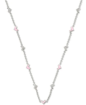 Kendra Scott Rhodium-Plated Pink Heart 19" Adjustable Strand Necklace