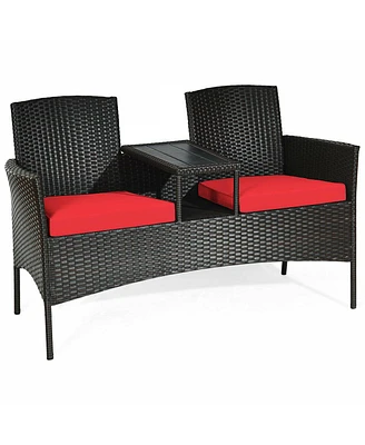 Sugift Modern Patio Set with Built-in Coffee Table and Cushions