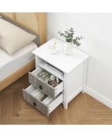 gaomon Nightstand with 2 Storage Drawers, Farmhouse End Side Table with Wave Fluted Panel