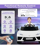 Hongge 12V Electric Kids Ride On Car Licensed Chevrolet Corvette C8 with Remote Control Ages 3+ Years Old