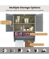 Sugift 2-Doors Bathroom Wall-Mounted Medicine Cabinet with Towel Bar-Gray