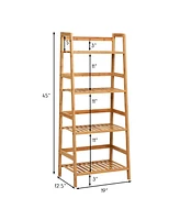 Sugift 4-Tier Bamboo Plant Rack with Guardrails Stable and Space-Saving-Natural