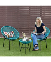 Sugift 3PCS Patio Acapulco Furniture Bistro Set with GlassTable-Turquoise