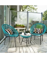 Sugift 3PCS Patio Acapulco Furniture Bistro Set with GlassTable-Turquoise