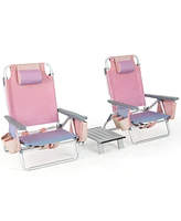 Sugift 2 Packs 5-Position Outdoor Folding Backpack Beach Table Chair Reclining Chair Set-Pink